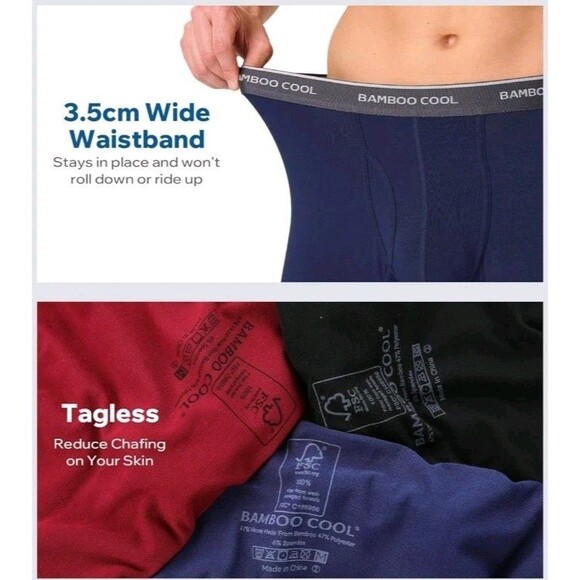 BAMBOO COOL Men's Ultra-Soft Breathable Boxer Briefs  Moisture Wicking XL - Picture 3 of 6
